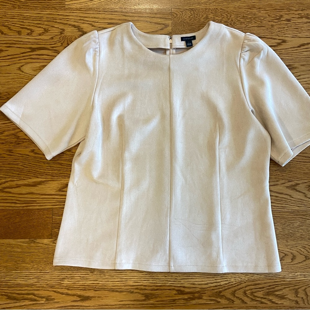 NWT Ann Taylor faux suede look puff sleeve top